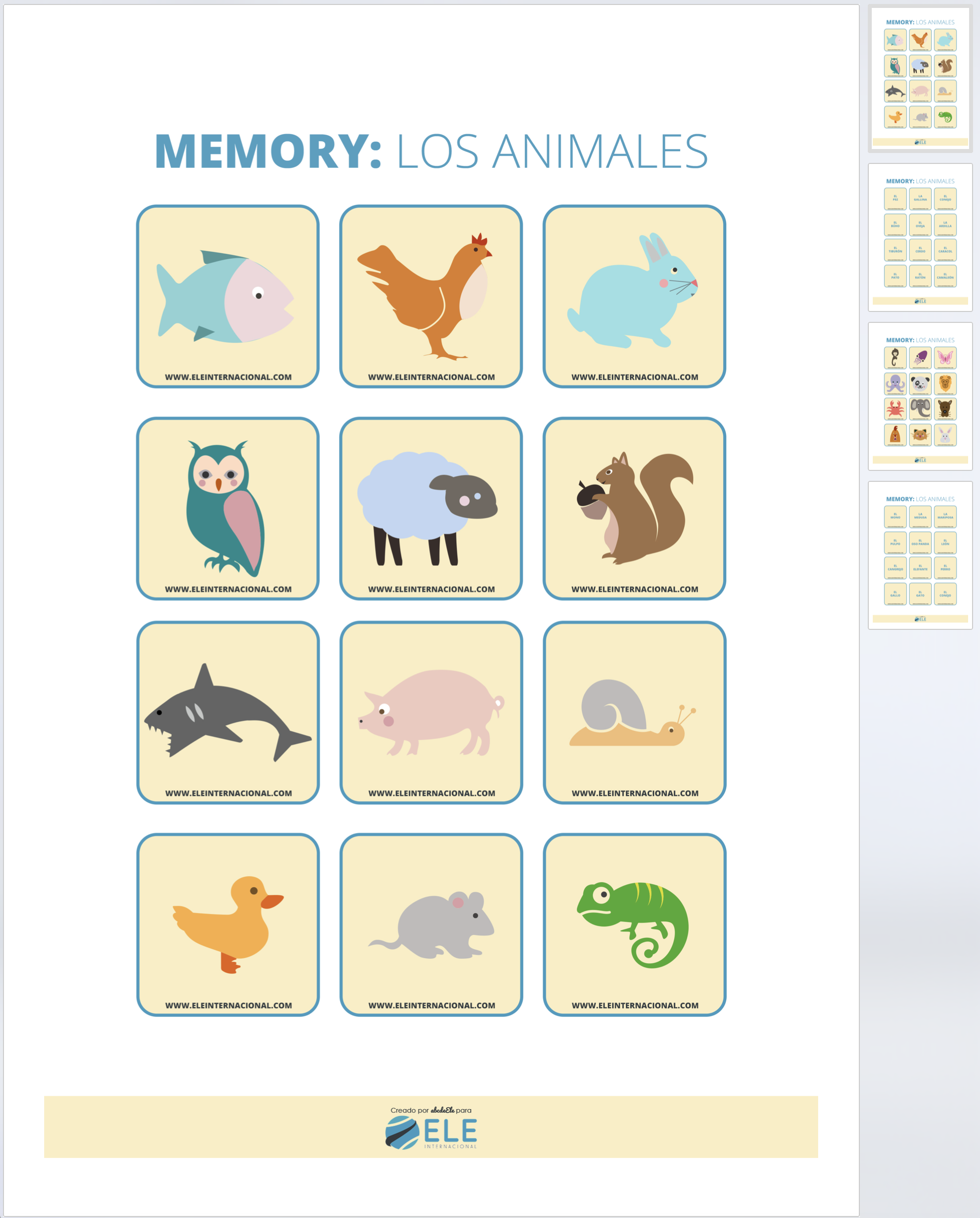 Español para niños los animales. Spanish for kids animals. Memory animales juego. #profedeele #spanishteacher