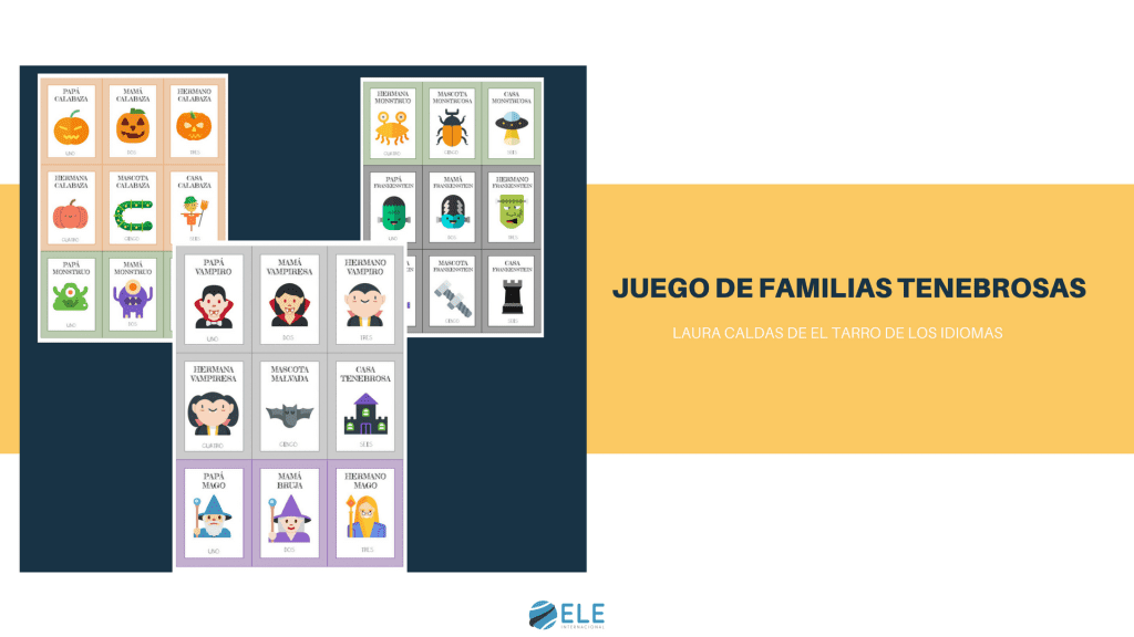 Materiales para trabajar en Halloween. El juego de las familias tenebrosas permitirá a tus alumnos aprender vocabulario y gramática en español con seres terrorífico. #clasedeele #enseñaespañol