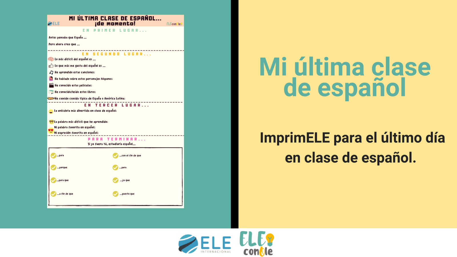 Mi última clase de ELE. Ficha para reflexionar y crear recuerdos. #clasedeele #Spanishteacher #teachmoreSpanish