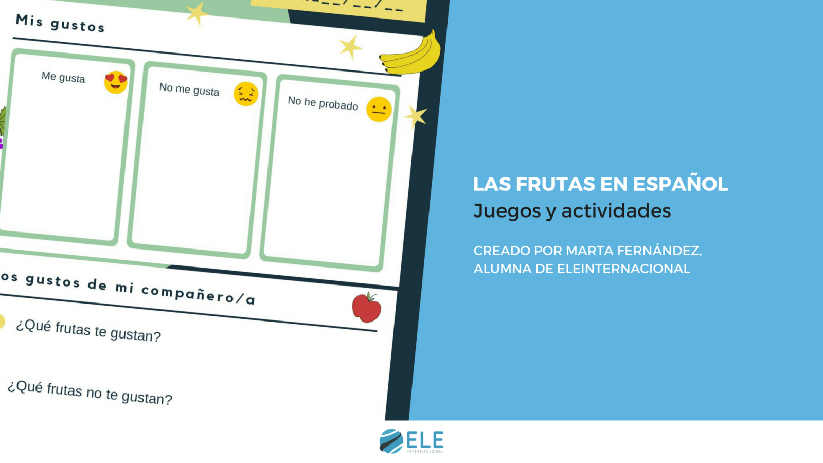 Juegos para hablar de frutas en clases de español. Cuatro actividades para que los alumnos interactúen entre sí utilizando los nombres de las frutas. #spanishteacher #games #materiales