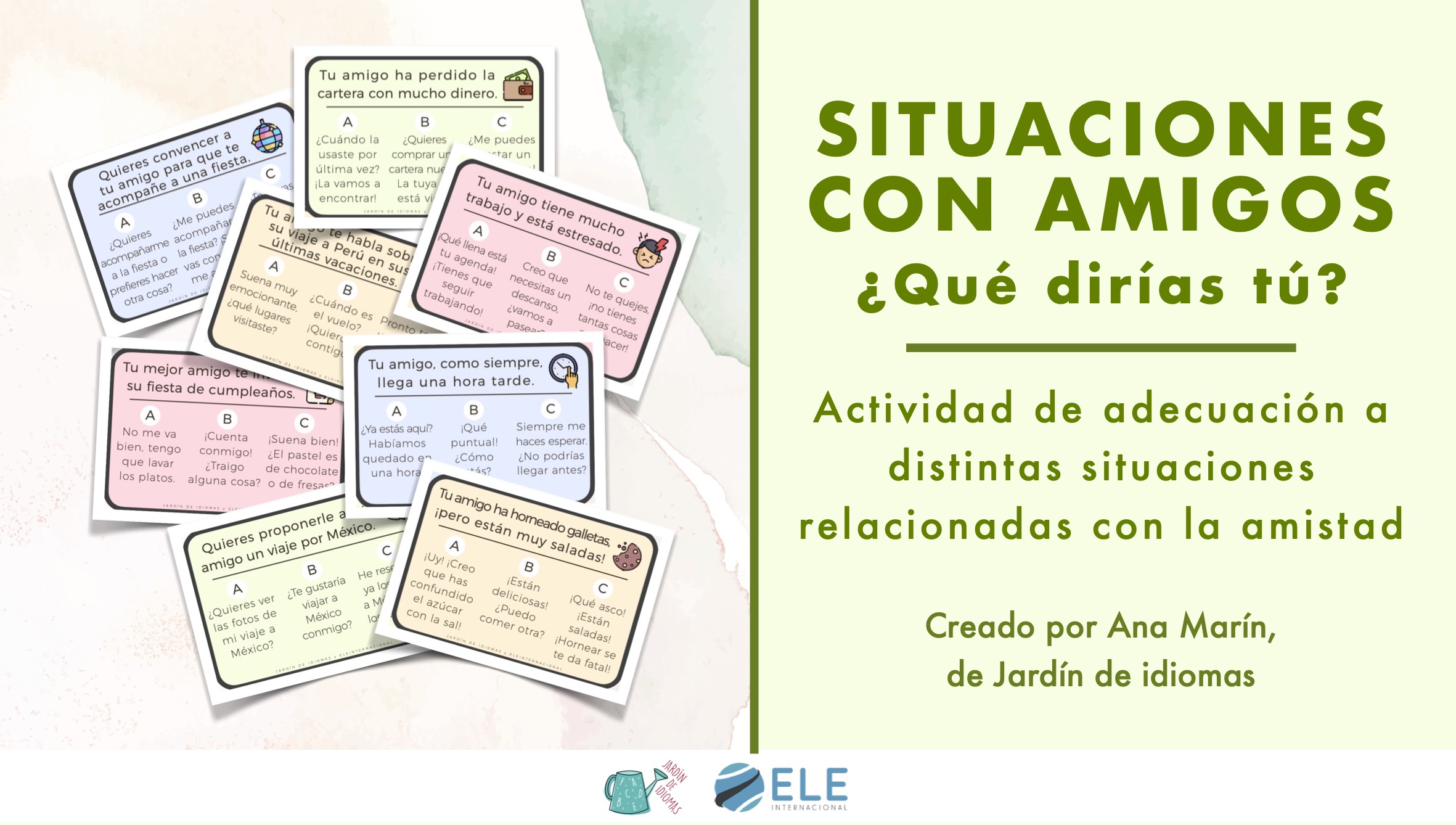 Actividad para trabajar situaciones comunicativas en español con amigos